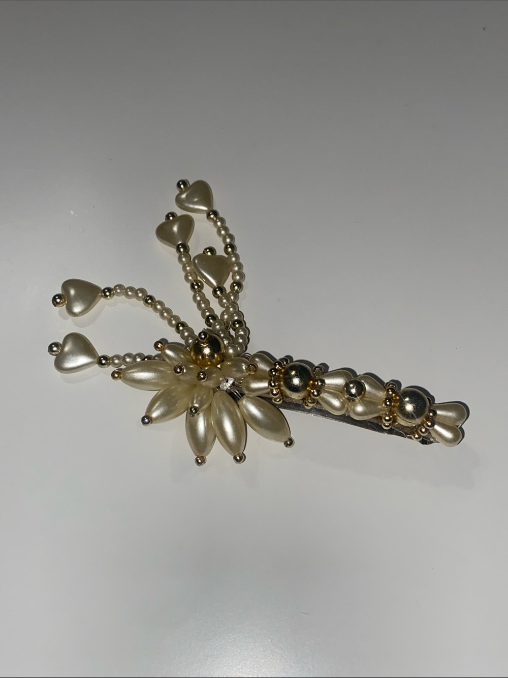 Pearl-Accent Floral Hair Clip - Ivory & Gold